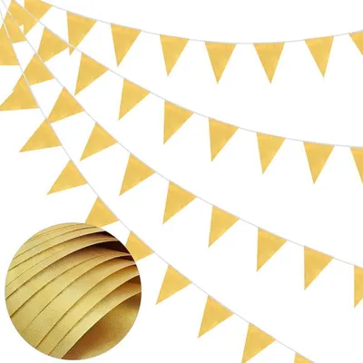 Produktbild von Wimpelkette Stoff Gold 20m 52 Dreiecksflaggen Wasserdicht Wiederverwendbar Party Deko