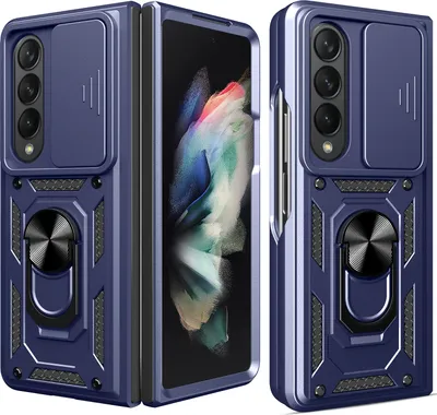 Produktbild von Samsung Galaxy Z Fold4 Hülle mit Magnetische Ring Ständer Halter Dia Kameraschutz TPU Bumper Silikon Schutzhülle für Samsung Galaxy Z Fold 4 5G Blau