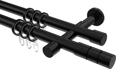 Produktbild von Interdeco Gardinenstange / Vorhangstange Schwarz, Typ Prestige Elanto (Rillenzylinder), 20 mm Ø 2-läufig, 420 cm
