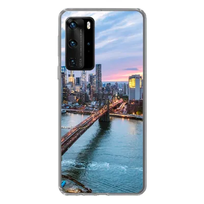 Produktbild von MuchoWow® Handyhülle Schutzhülle Hülle für Huawei P40 Pro New Yorker Skyline an der Brooklyn Bridge Silikon Softcase Handy Hülle - Schutz