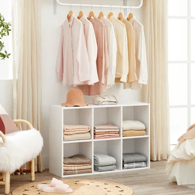 Produktbild von VASAGLE Bücherregal mit 6 Fächern weiß Holzregal 65,5 x 97,5 x 30 cm freistehend schmal und stabil Würfelregal Weiß LBC203D