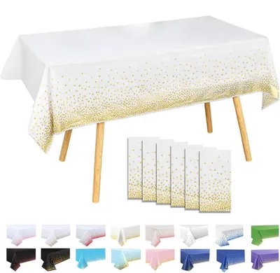 Obrázok produktu pre Biela obrus s zlatými bodkami, 6 kusov, 137x274 cm, plast, obdĺžnikový tvar
