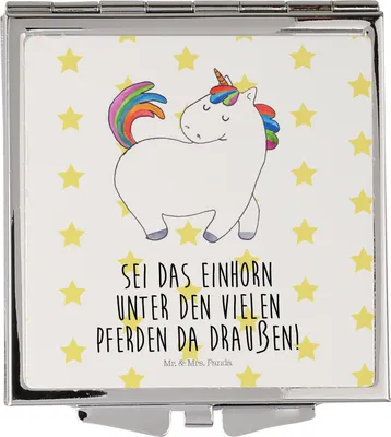 Produktbild von Mr. & Mrs. Panda Schminkspiegel Einhorn Stolzieren - Weiß - Geschenk, Reiten, Unicorn, Klappspiegel, Freundin, Pferd, Taschenspiegel, Kosmetikspiegel, Einhörner