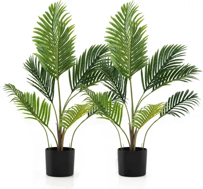 Produktbild von 2er-Set künstlichen Pflanzen mit Topf, 90/140 CM künstliche Goldfruchtpalme mit natürlichen Zweigen & Blättern, dekorative Palme