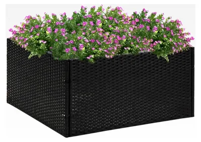 Produktbild von Hochbeet für den Außenbereich, Blumenkasten, Schwarz, 80 x 80 x 40 cm, Polyrattan, Blumenkübel für Kräuter und Sukkulenten im Garten, auf der Terrasse oder dem Balkon