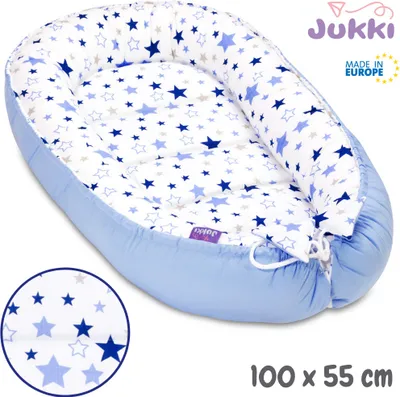 Produktbild von JUKKI® Baby Nestchen 100x55cm bis zu 9 Monaten  BAUMWOLLE [Milky Way] Babybett Reisebett Kokon Babynest Kuschelnest Nest