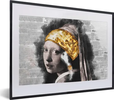 Produktbild von MuchoWow® Gerahmtes Poster Das Mädchen mit dem Perlenohrring - Vermeer - Collage 40x30 cm - Poster mit Schwarzem Bilderrahmen Wandposter Rahmen Foto Bilder - Bilderrahmen - Poster im Rahmen