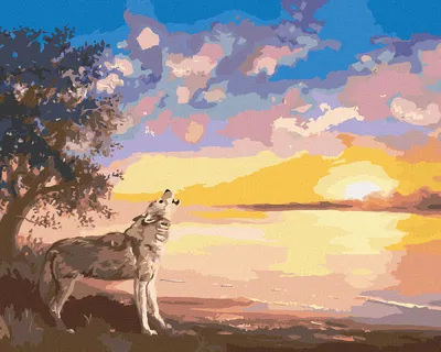 Immagine prodotto di Zuty - Dipingere con i numeri - LUPO CHE ULULA E TRAMONTO SULLA RIVA (D. RUSTY RUST), 40x50 cm, senza cornice e senza tela