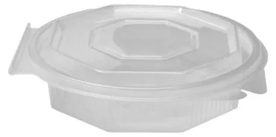 Produktbild von 50x Achteckbecher klar mit angehängtem Deckel  250 ml (PP)
