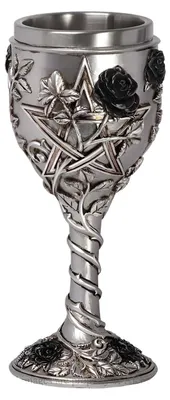 Produktbild von Gothic Kelch mit Pentagramm und schwarzer Rose als Verzierung 19 cm