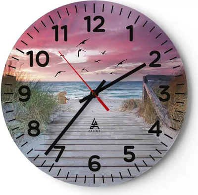 Produktbild von Wanduhr - Rund - Glasuhr - Strand Sand Vögel - 40x40cm - Schleichendes Uhrwerk - Lautlos - zum Aufhängen bereit - Dekoration Modern - Wanddekoration aus Glas - C4AR40x40-4994