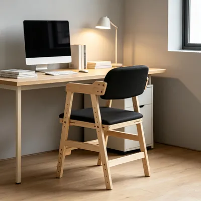 Produktbild von 1x Leinen Esszimmerstuhl mit Armlehnen,Verstellbarer Ergonomischer Stuhl 35-51cm,Bürostuhl Holzhochstuhl Lehrstuhl für Esszimmer Arbeitszimmer & Büro