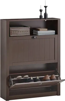 Image de Étagère à chaussures - 2 tiroirs - Rangement - Marron - MDF