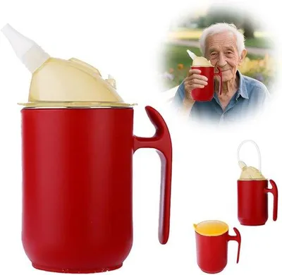 Produktbild von Dreifach-Becher für Erwachsene, 400 ml Becher mit Schnabel für Senioren, Seniorenbecher mit Griffen, Becher zur Mundpflege mit Reinigungsbürste, für Patienten, Muttermilchbecher