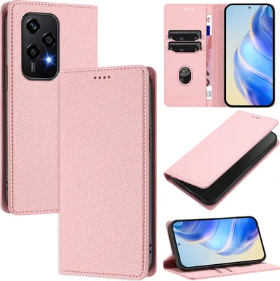 Produktbild von Litchi Leder Handyhülle für Honor 200 Lite Wallet Kartenfächer Standfunktion Hülle Pink