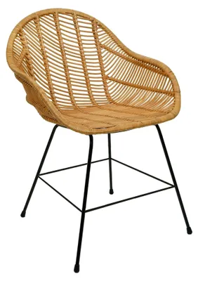 Produktbild von Esszimmerstuhl aus Kubu Rattan, Küchenstuhl mit Armlehnen und Fußbodenschonern