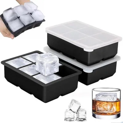 Produktbild von Famanu Set von 3 Silikon-Eiswürfelformen mit Deckel - 18 große Eiswürfelbehälter