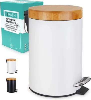 Produktbild von Unyqoos® Kosmetik-Mülleimer 3 L – Badezimmer-Pedaalemmer mit Bambusdeckel & Softclose, weiß