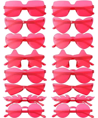 Produktbild von Dwenarry Party Sonnenbrille Damen Rosa Sonnenbrillen Set Vintage Brille Retro Pa