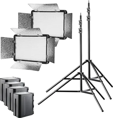 Produktbild von Walimex pro 2x LED 500 Versalight Daylight Flächenleuchte inkl. 2x Lampenstativ + 4x Akku, 32 W Videoleuchte, Tageslichtlampe mit 5600 K, Studioleuchte mit Fernbedienung