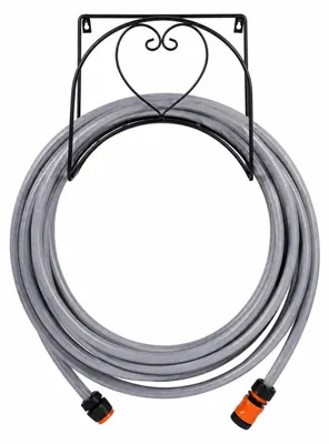Immagine prodotto di Porta tubo da giardino in ghisa, dimensioni 33 x 24 cm, con motivo a cuore, supporto per tubo da giardino nero da montare a parete, ideale per giardino, cortile, garage e capanno degli attrezzi