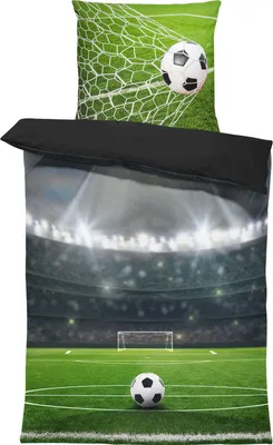 Produktbild von Kinderbettwäsche 135x200 cm Fußball Stadion grün schwarz Jungen Wende Mikrofaser