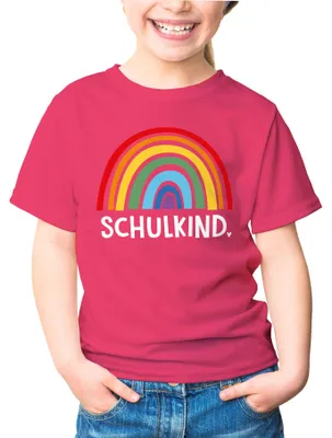 Produktbild von Kinder Mädchen T-Shirt Schulkind Einschulung mit Namen Regenbogen personalisierbar Geschenk Schulanfang Moonworks® pink 141-152 (11-12 Jahre)