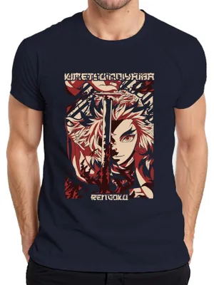 Obrázok produktu pre Pánske tričko Rengoku Kimetsu no Yaiba Demon Slayer Flame Sword, Navy, L