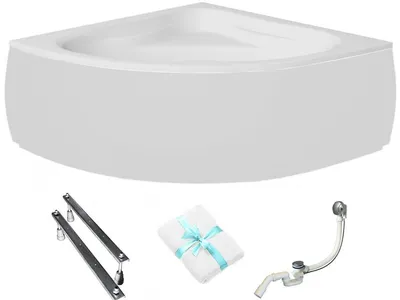 Produktbild von Aqua For You | Besco Eckbadewanne Mia - 140x140 Cm - Weißes Gehäuse - Chrom-siphon Und Füße - Antibakterielle Beschichtung - Acryl