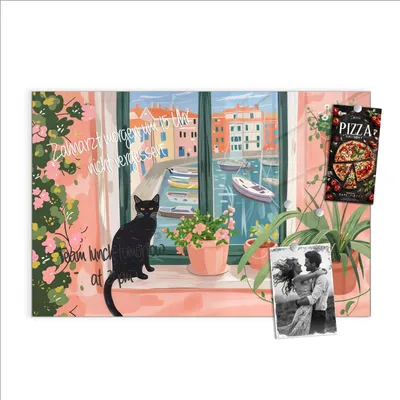 Produktbild von Magnettafel 60x40cm Pinnwand Whiteboard beschreibbar - Katze am Fenster