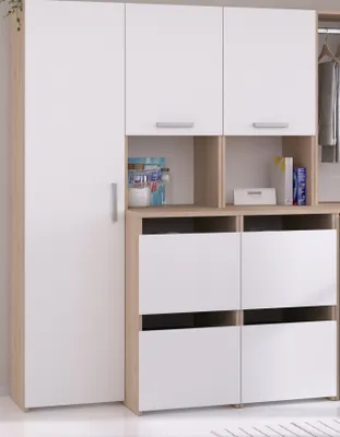 Produktbild von Waschmaschinenschrank "Laundry" weiß und Eiche Schrank-Set 3-teilig 204 cm