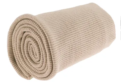 Aufgerolltes geripptes Strickbündchen in Beige, 16x80 cm – elastischer Bündchenstoff.