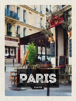 Produktbild von vianmo Holzschild 40x30 cm Paris CafePoster Bildmotiv Reisemotiv Essen Trinken