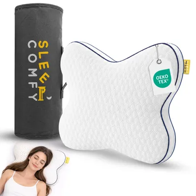 Produktbild von Sleep Comfy Butterfly Visco Kopfkissen 55x46x13 cm – Memory Foam – Ergonomisches Nackenkissen – Atmungsaktiv – Abnehmbarer Bezug –
