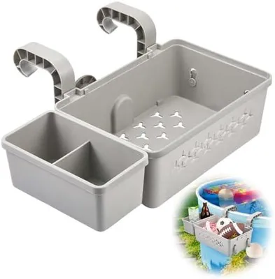 Produktbild von Nuenen Pool Aufbewahrungskorb Set inklusive Kunststoff Pool Korb Pool Getränkehalter Hot Tub Zubehör Multifunktionales Pool Zubehör für Aufstellpool Schwimmbad Oberirdischen (Grau)