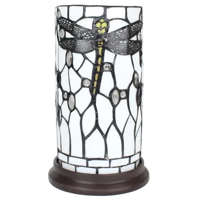 Produktbild von Clayre & Eef Tiffany Tischlampe Ø 15x26 cm Weiß Grau Glas Libelle