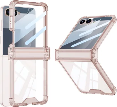 Produktbild von Hülle für Samsung Galaxy Z Flip 7 Transparente Stoßfest Schutzhülle Eingebauter Displayschutz mit Scharnierschutz Pink