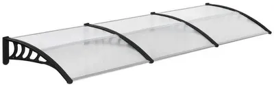 Obrázek produktu pro Stříška na terasu a sluneční clona – pro balkon, okna a dveře – akrylátová deska s hliníkovým rámem – 303x96x27 cm – odolná vůči povětrnostním vlivům – černá, průhledná