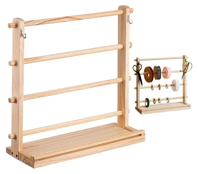 Produktbild von Bandhalter für 4 Tier Holzbandregal | Ausstellungsregal für Kranzherstellung und Lagerung im Bastelraum | Organizer für Bänder im Blumenladen