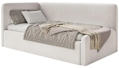 Obrázok produktu pre Selsey Fanko – detská posteľ 90 x 200 cm s čelom na ľavej strane, zamat, svetlo béžová