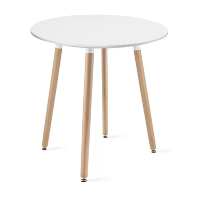 Produktbild von Esszimmertisch Runder weißer Esstisch mit Beinen aus Naturbuche, 60 cm Durchmesser - Modernes und ergonomisches Design für Küche Esszimmer, Wohnzimmer