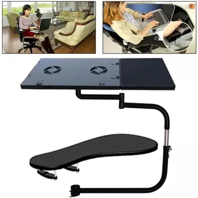 Produktbild von Verstellbare Tastaturhalterung - Tastaturablage für Stuhl und Armlehne - Laptop-Halterung - Schwarz - Für Zuhause und Büro