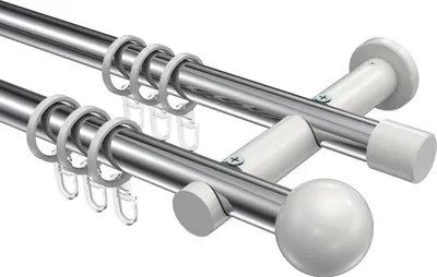 Produktbild von Interdeco Gardinenstange / Vorhangstange Chrom / Weiß, Typ Platon Luino (Kugel), 20 mm Ø 2-läufig, 100 cm