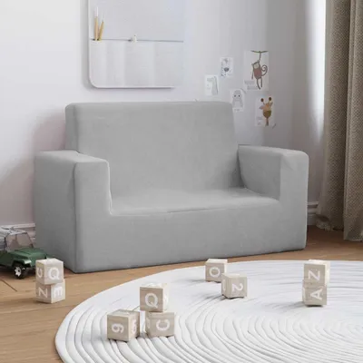 Image de vidaXL Canapé pour enfants 2 places gris clair Peluche douce