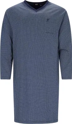 Immagine prodotto di camicia da notte hajo da uomo, lunga - cotone pregiato, stampa all-over, scollo a V blu XL