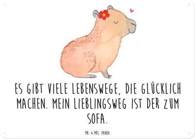 Produktbild von Mr. & Mrs. Panda Wandbild Capybara Blume DIN A6 - Weiß - Geschenk, Lustige Sprüche, Blechschild, tafel, Schild, Blechtafel, Türschild