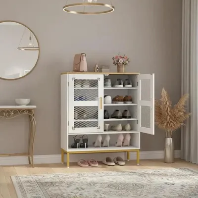 Produktbild von Holzschuhschrank mit 5 Regalen und Gittertüren