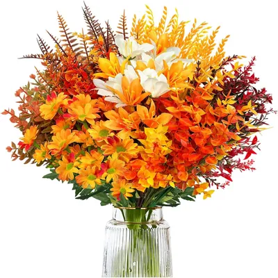 Image de Décoration d'automne : fleurs artificielles, 8 bouquets, fleurs séchées, pour la décoration de table