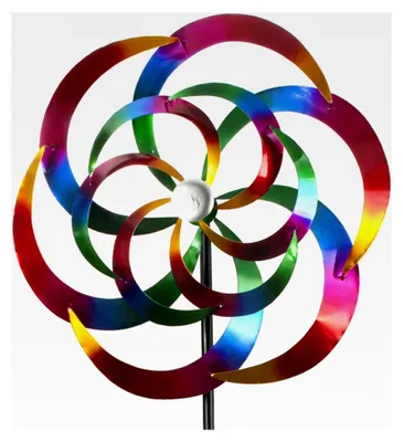 Produktbild von Windrad Windspiel aus Metall in mehreren Farben als Gartenstecker, Höhe 183 cm, Durchmesser 60 cm