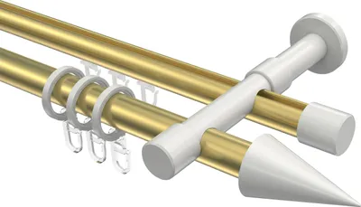 Produktbild von Interdeco Rundrohr-Innenlaufstange / Gardinenstange (Kombination) Messing-Optik / Weiß, Typ Prestige Savio (Kegel), 20 mm Ø 2-läufig, 520 cm